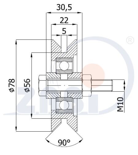 Ролики пластиковые и металлические, Ролики металлические, Для ворот к уголку с обозначением RJK-79-22