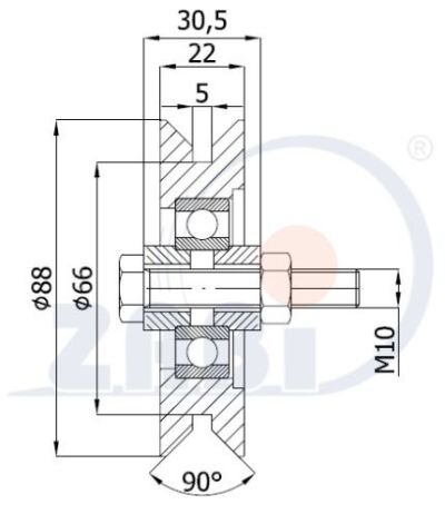 Ролики пластиковые и металлические, Ролики металлические, Для ворот к уголку с обозначением RJK-89-22