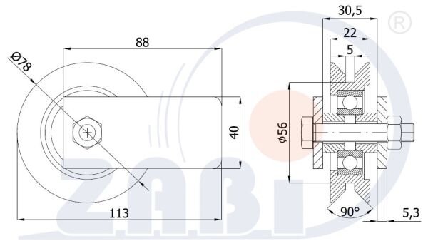 Ролики пластиковые и металлические, Ролики металлические, Для ворот к уголку с креплением с обозначением RJKM-79-22