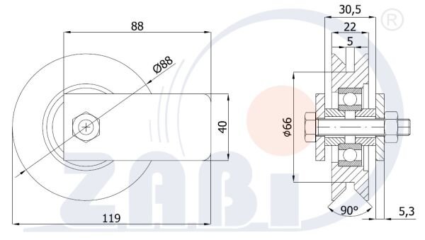 Ролики пластиковые и металлические, Ролики металлические, Для ворот к уголку с креплением с обозначением RJKM-89-22