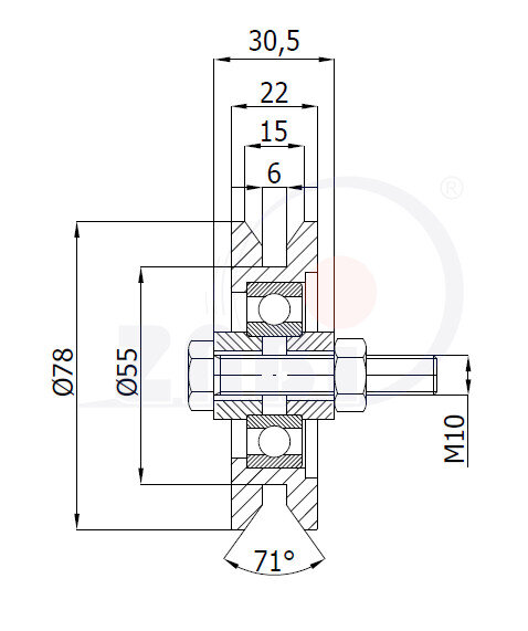 Ролики пластиковые и металлические, Ролики металлические, Для ворот к т-образному профилю с обозначением RJT-79-22