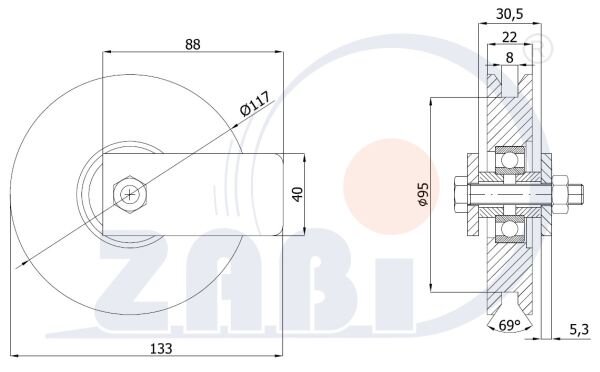 Ролики пластиковые и металлические, Ролики металлические, Для ворот к т-образному профилю с креплением с обозначением RJTM-117-22