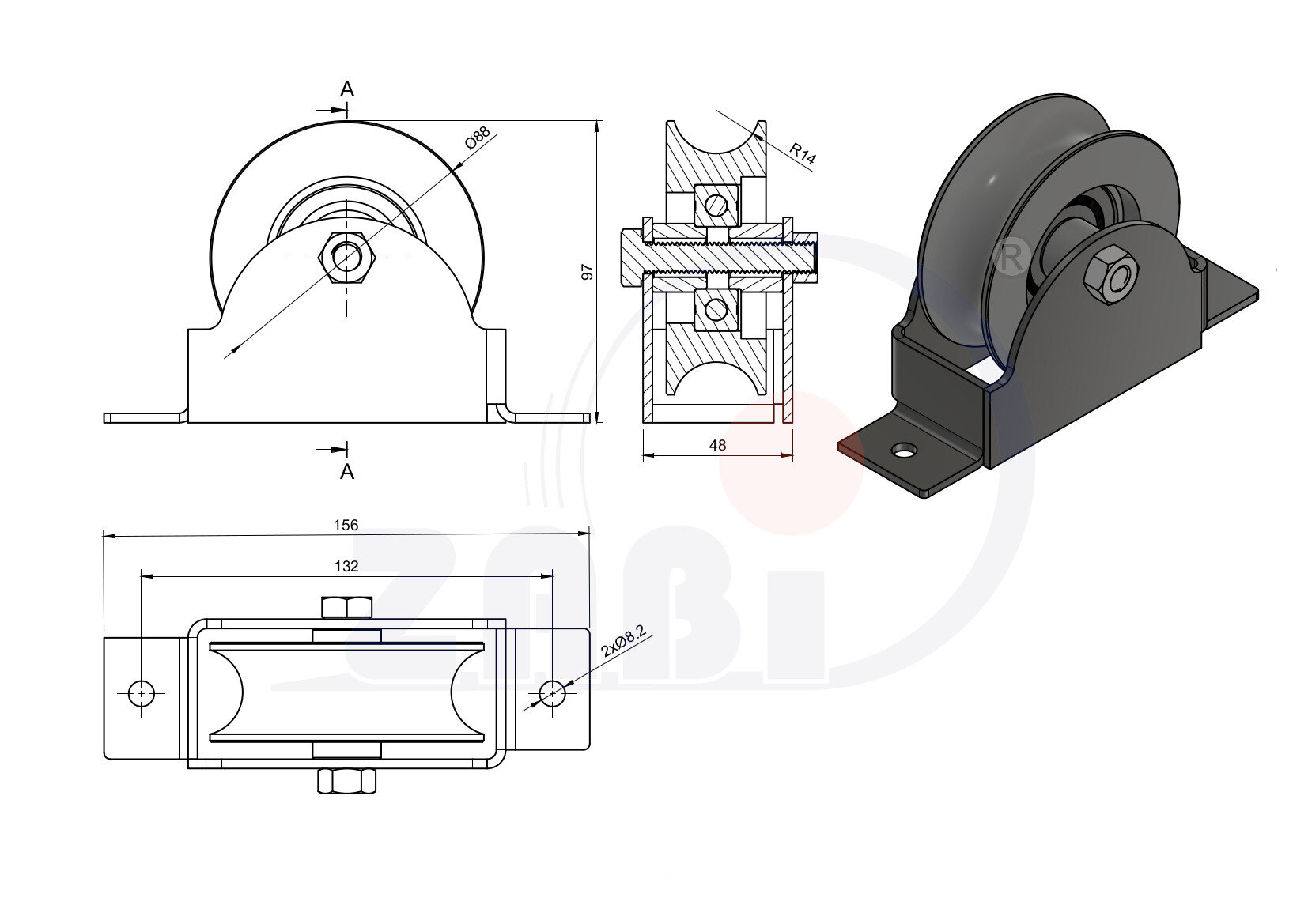 Ролики пластиковые и металлические, Ролики металлические, Для ворот к трубе с обозначением RJRO-89-32
