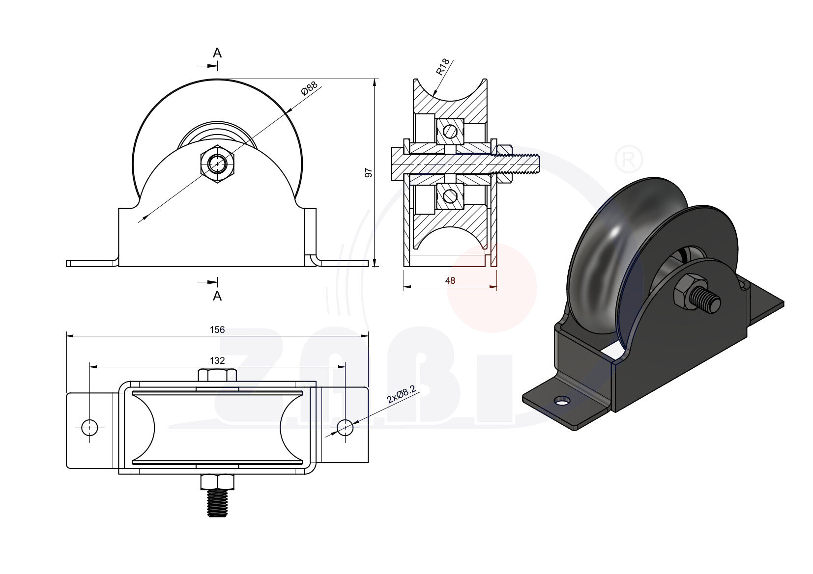 Ролики пластиковые и металлические, Ролики металлические, Для ворот к трубе с обозначением RJRO-89-38