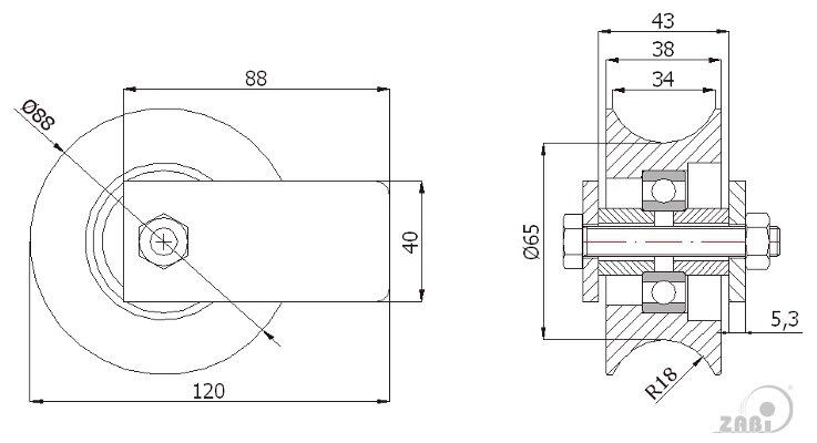 Ролики пластиковые и металлические, Ролики металлические, Для ворот к трубе с креплением с обозначением RJRM-89-38