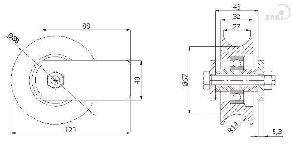 Ролики пластиковые и металлические, Ролики металлические, Для ворот к трубе с креплением с обозначением RJRM-89-32