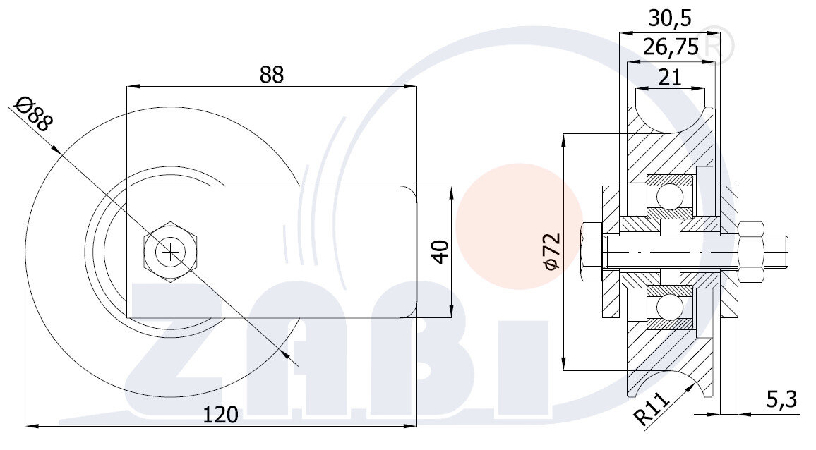 Ролики пластиковые и металлические, Ролики металлические, Для ворот к трубе с креплением с обозначением RJRM-89-26