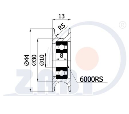Ролики пластиковые и металлические, Ролики металлические, Пластиковые профилированные под шпагат с подшипником с обозначением CM44/10Ł