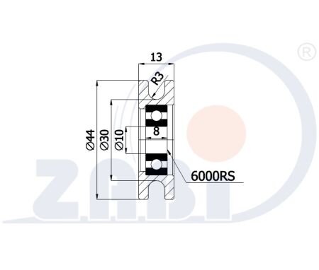 Ролики пластиковые и металлические, Ролики металлические, Пластиковые профилированные под шпагат с подшипником с обозначением CM44/6Ł