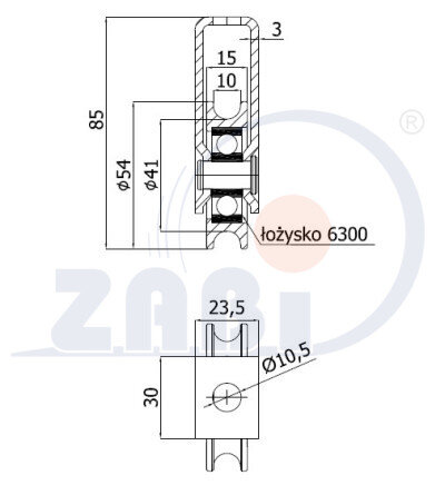 Ролики пластиковые и металлические, Ролики металлические, Профилированные под шпагат с подшипником и креплением с обозначением CMM54/10Ł
