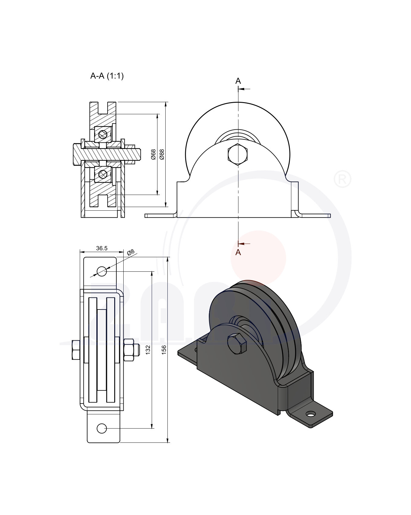 Rolki tworzywowe i metalowe, Rolki metalowe, Do bram na płaskownik o symbolu RJPO-89-22