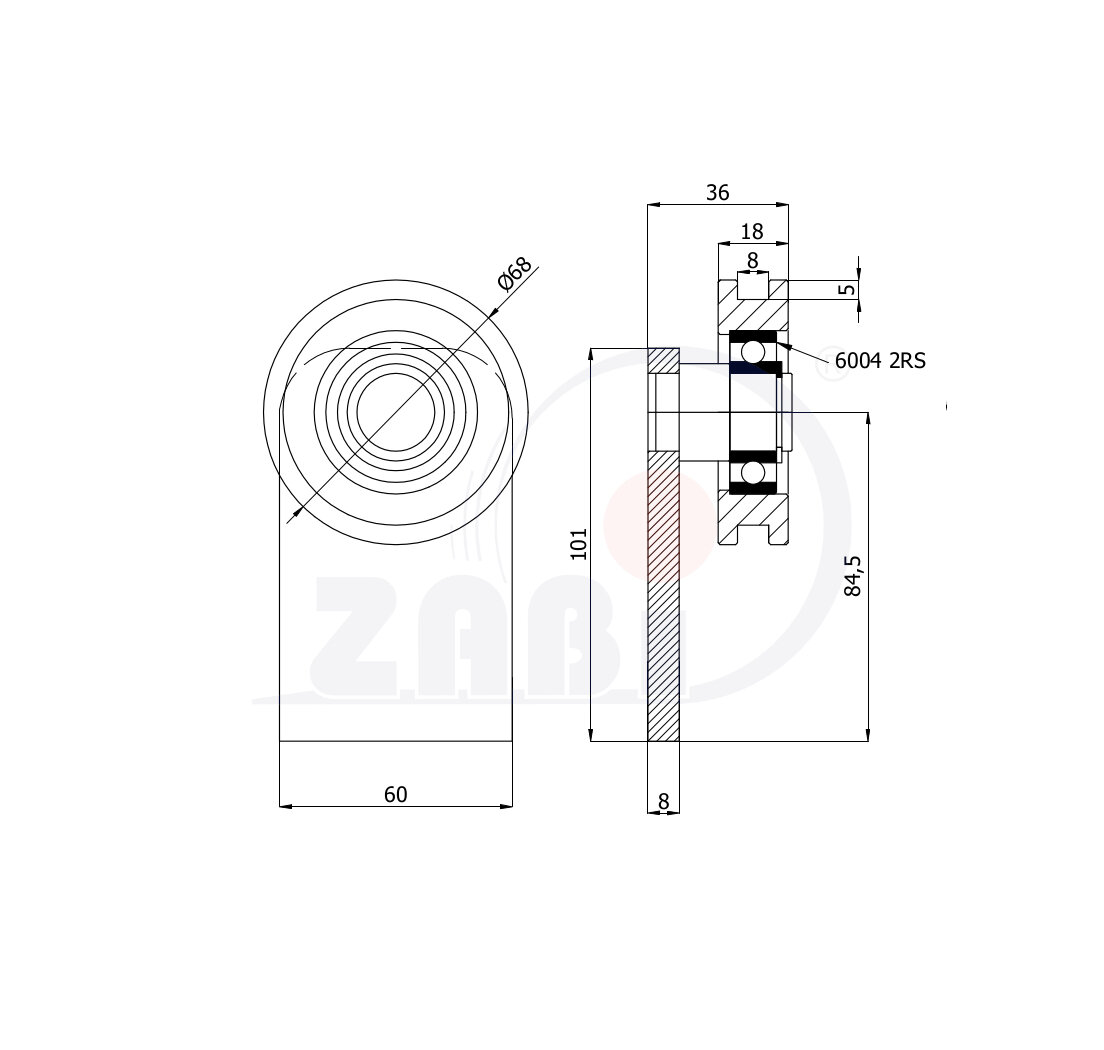 Rolki tworzywowe i metalowe, Rolki metalowe, Do bram na płaskownik z mocowaniem o symbolu RJPP-68-18
