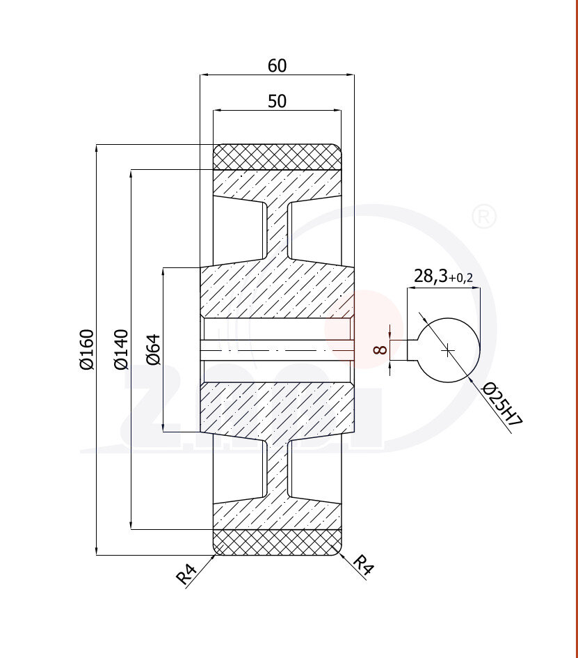 , Kunststoff- und Metallrollen, Antriebsrollen und räder mit dem Symbol 49ZPK/25