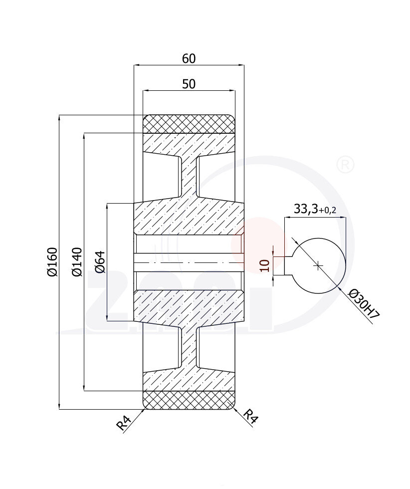 , Kunststoff- und Metallrollen, Antriebsrollen und räder mit dem Symbol 49ZPK/30