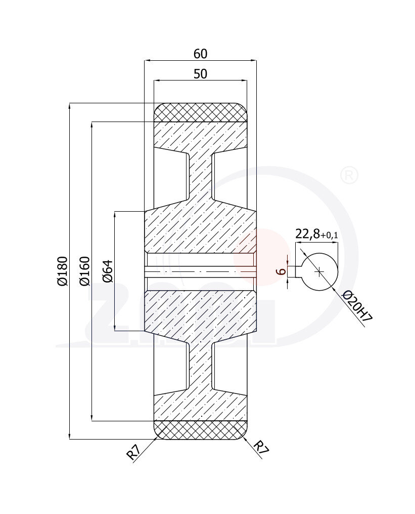 , Kunststoff- und Metallrollen, Antriebsrollen und räder mit dem Symbol 59ZPK/20