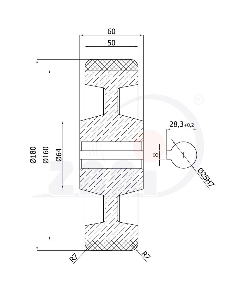 , Kunststoff- und Metallrollen, Antriebsrollen und räder mit dem Symbol 59ZPK/25