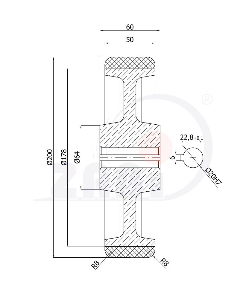 , Kunststoff- und Metallrollen, Antriebsrollen und räder mit dem Symbol 69ZPK/20