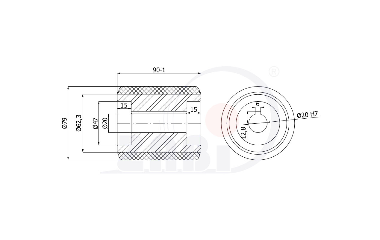 , Rolki tworzywowe i metalowe, Rolki i koła napędowe o symbolu RAG-K-80-90