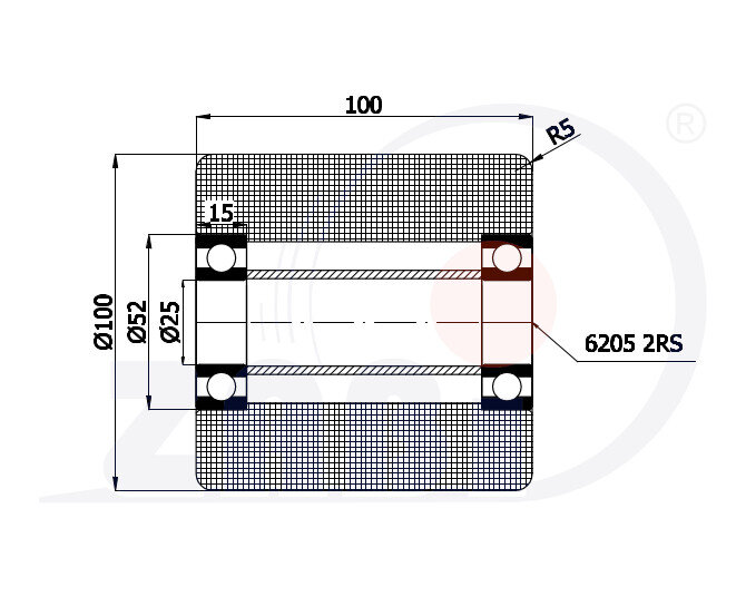 Rolki tworzywowe i metalowe, Rolki i koła do wózków paletowych, Poliamidowe o symbolu R-100-100/25