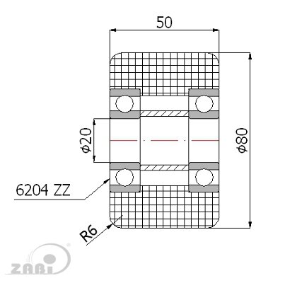 Ролики пластиковые и металлические, Ролики и колёса для гидравлических тележек, Полиамидные с обозначением R-80-50