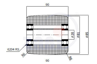 Rolki tworzywowe i metalowe, Rolki i koła do wózków paletowych, Poliamidowe o symbolu R-85-90/20