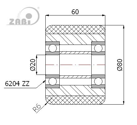 Ролики пластиковые и металлические, Ролики и колёса для гидравлических тележек, Алюминий- резиновые с обозначением RAG-80-60