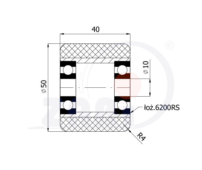 Ролики пластиковые и металлические, Ролики и колёса для гидравлических тележек, Алюминий- полиуретановые с обозначением RAP-50-40