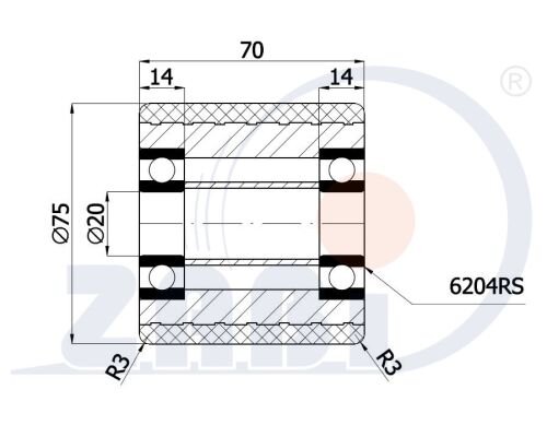Ролики пластиковые и металлические, Ролики и колёса для гидравлических тележек, Алюминий- полиуретановые с обозначением RAP-75-70