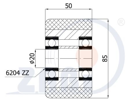 Ролики пластиковые и металлические, Ролики и колёса для гидравлических тележек, Алюминий- полиуретановые с обозначением RAP-85-50