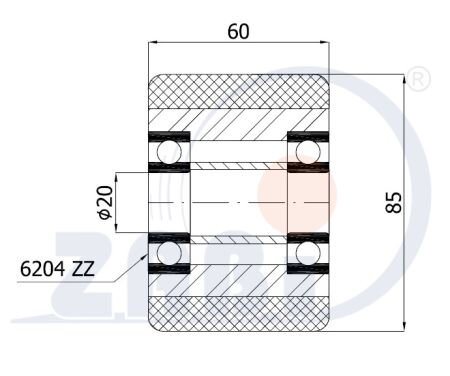 Ролики пластиковые и металлические, Ролики и колёса для гидравлических тележек, Алюминий- полиуретановые с обозначением RAP-85-60