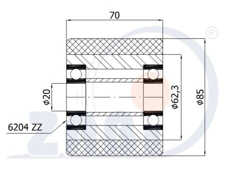 Ролики пластиковые и металлические, Ролики и колёса для гидравлических тележек, Алюминий- полиуретановые с обозначением RAP-85-70