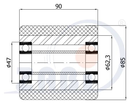 Ролики пластиковые и металлические, Ролики и колёса для гидравлических тележек, Алюминий- полиуретановые с обозначением RAP-85-90