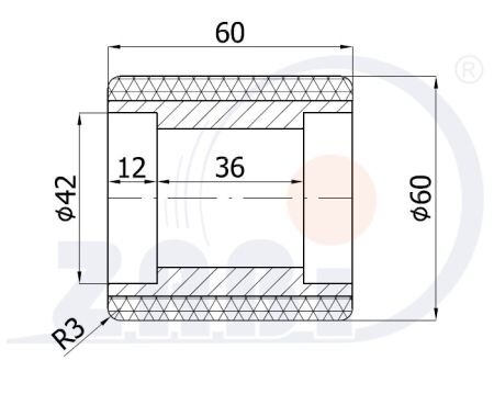 Ролики пластиковые и металлические, Ролики и колёса для гидравлических тележек, Алюминий- полиуретановые без подшипника с обозначением RAP-RB-60-60