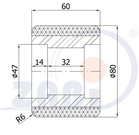 Ролики пластиковые и металлические, Ролики и колёса для гидравлических тележек, Алюминий- полиуретановые без подшипника с обозначением RAP-RB-80-60