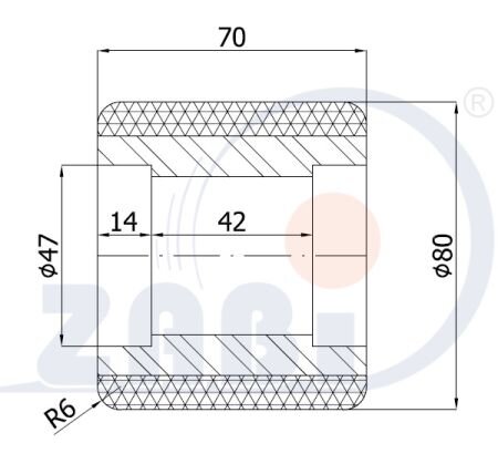 Ролики пластиковые и металлические, Ролики и колёса для гидравлических тележек, Алюминий- полиуретановые без подшипника с обозначением RAP-RB-80-70