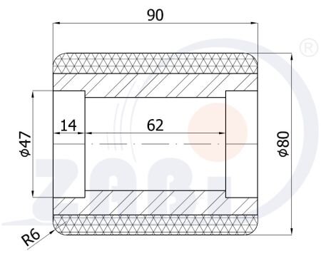 Ролики пластиковые и металлические, Ролики и колёса для гидравлических тележек, Алюминий- полиуретановые без подшипника с обозначением RAP-RB-80-90