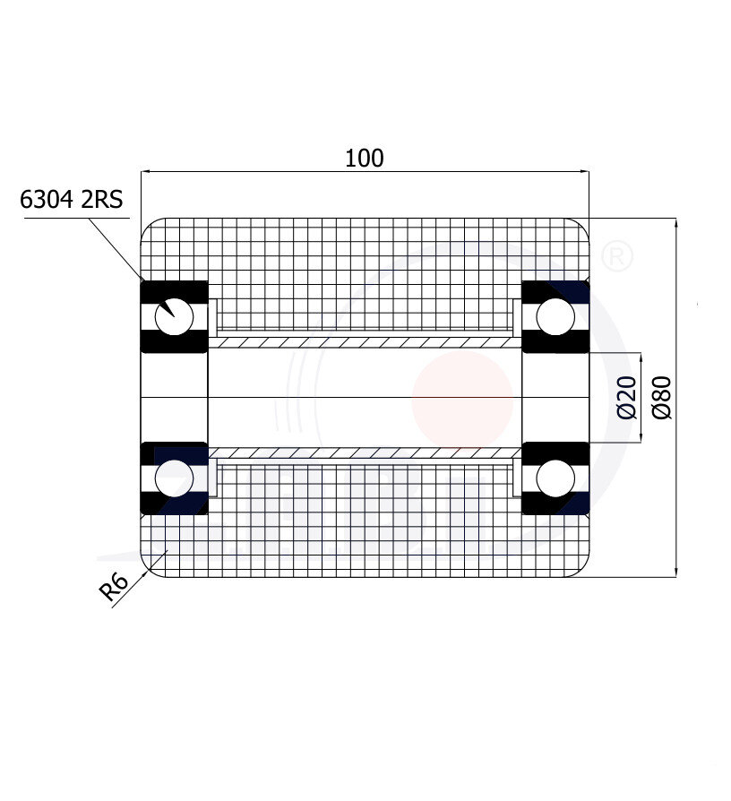 Rolki tworzywowe i metalowe, Rolki i koła do wózków paletowych, Poliamidowe PA6G o symbolu R-80-100-PA6G