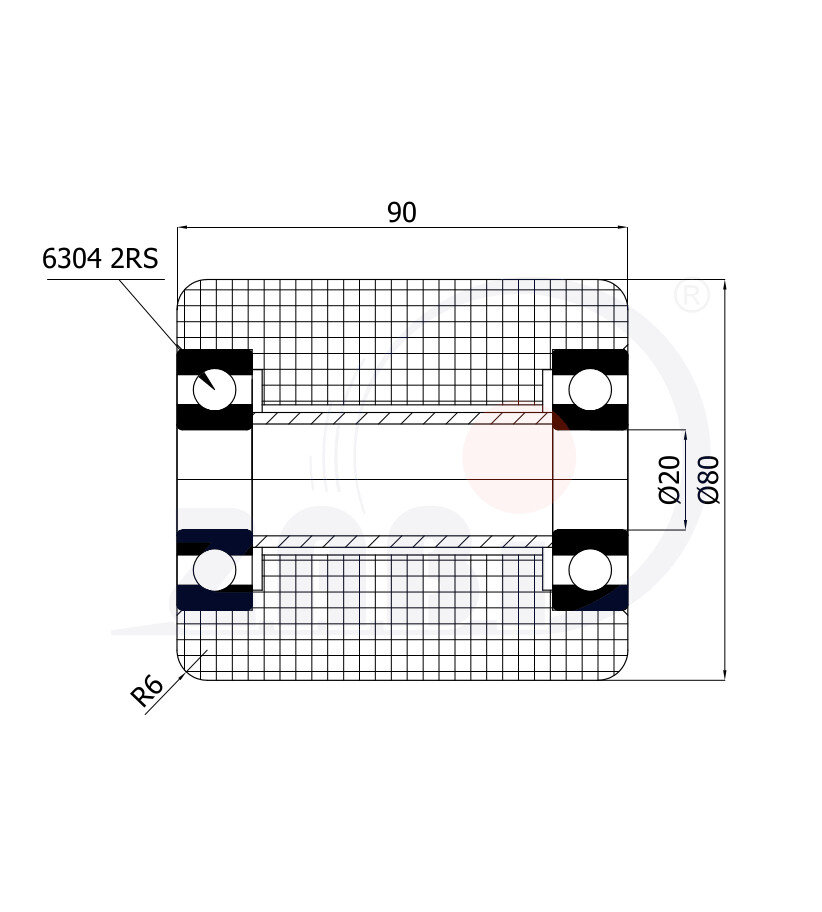 Kunststoff- und Metallrollen, Rollen und Räder für Palettenwagen, Polyamid-Rollen PA6G mit dem Symbol R-80-90-PA6G