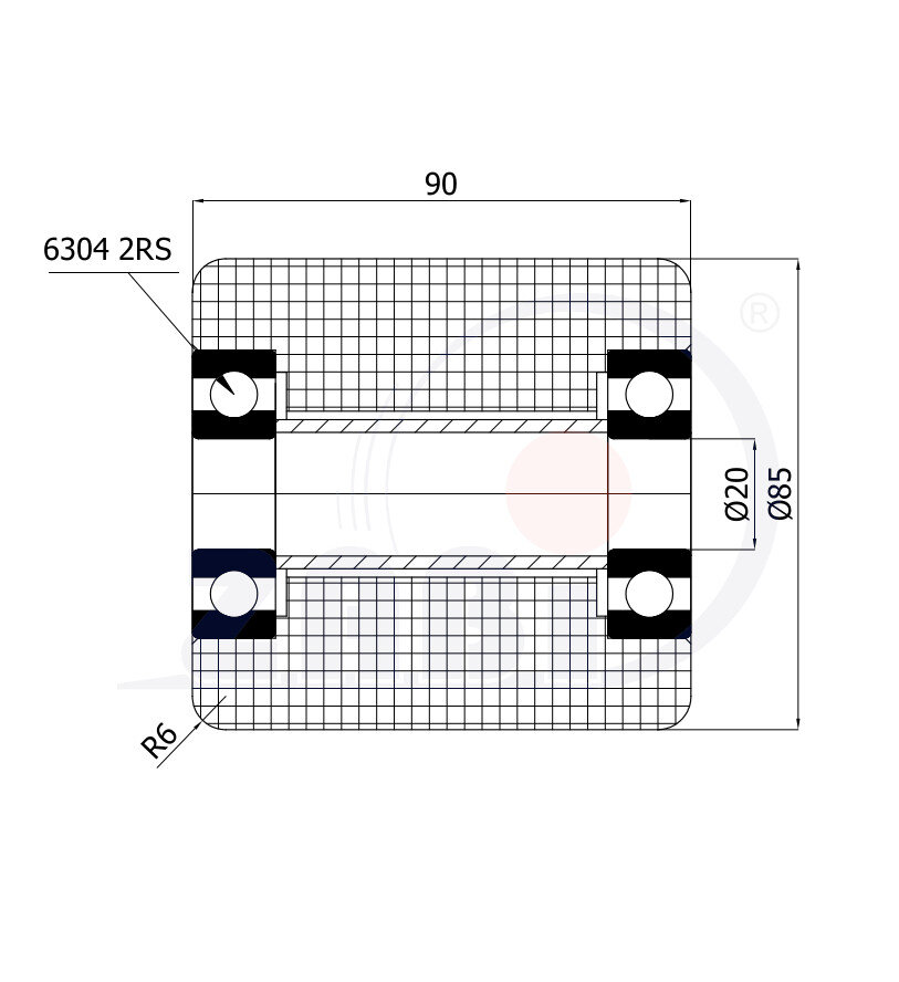 Kunststoff- und Metallrollen, Rollen und Räder für Palettenwagen, Polyamid-Rollen PA6G mit dem Symbol R-85-90-PA6G