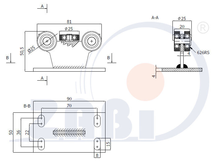 Ролики для откатных ворот, Каретки для откатных воро, Для профиля 30х30 стенка 2мм с обозначением 5MM-30