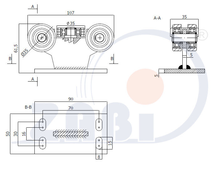 Ролики для откатных ворот, Каретки для откатных воро, Для профиля 40х40 стенка 2мм с обозначением 5MM-40