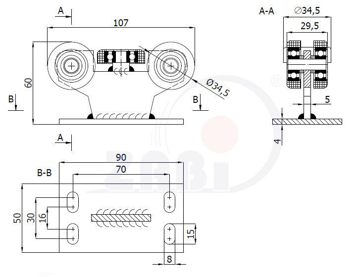 Ролики для откатных ворот, Каретки для откатных воро, Для профиля 40х40 стенка 2мм с обозначением 5T-40