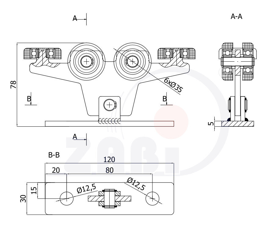 Ролики для откатных ворот, Каретки для откатных воро, Для профиля 40х40 стенка 2мм с обозначением W-6M-40