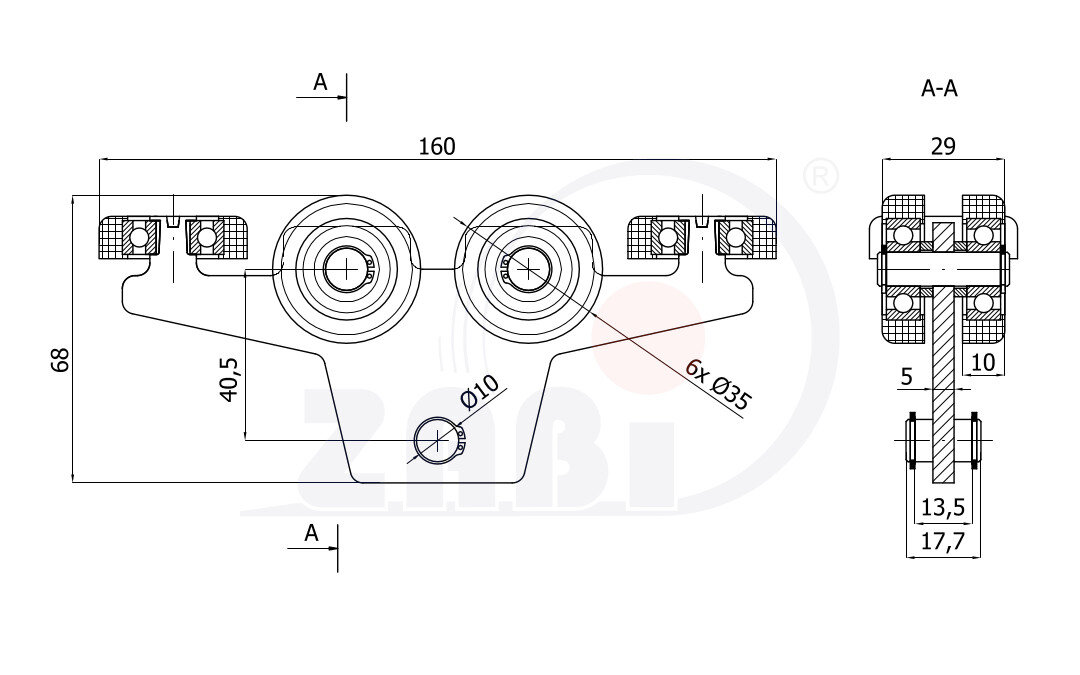 Ролики для откатных ворот, Каретки для откатных воро, Для профиля 40х40 стенка 2мм с обозначением WG-6T-40