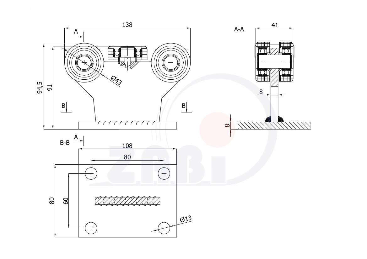 Ролики для откатных ворот, Каретки для откатных воро, Для профиля 50х50 стенка 2,5мм с обозначением 5T-50
