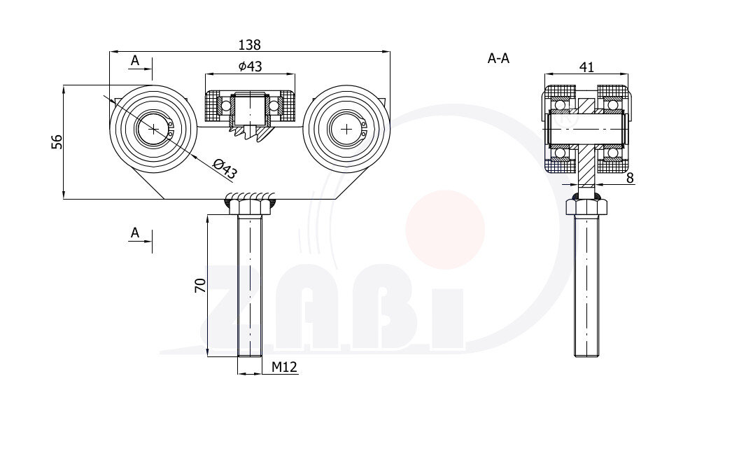 Ролики для откатных ворот, Каретки для откатных воро, Для профиля 50х50 стенка 2,5мм с обозначением G-5MM-50/M12
