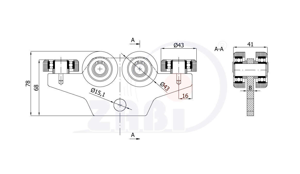 Wózki i akcesoria do bram, Wózki do bram przesuwnych, Do profili 50x50 ścianka 2,5mm o symbolu G-6MM-50
