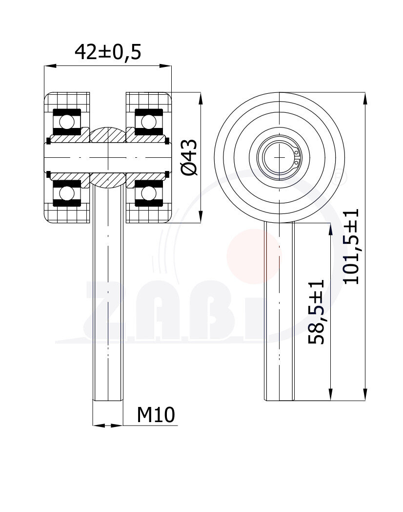 Wózki i akcesoria do bram, Wózki do bram przesuwnych, Do profili 50x50 ścianka 2,5mm o symbolu P-2M-50/M10