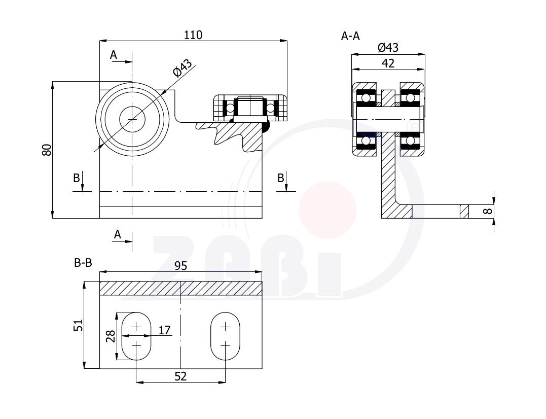 Wózki i akcesoria do bram, Wózki do bram przesuwnych, Do profili 50x50 ścianka 2,5mm o symbolu P-3M-50
