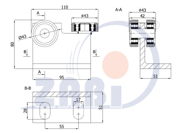 Wózki i akcesoria do bram, Wózki do bram przesuwnych, Do profili 50x50 ścianka 2,5mm o symbolu P-3T-50